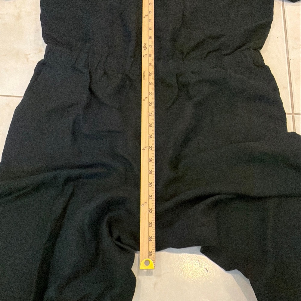 Eileen Fisher Black Linen Blend V Neck Short Sleeve Pants Jumpsuit - Picture 10 of 13